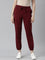 Women Solid Maroon Mid Rise Casual Joggers