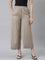 Women Solid Khaki Mid Rise Linen Wide Pant