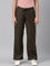 Women Solid Olive Green Linen Cargo Pant