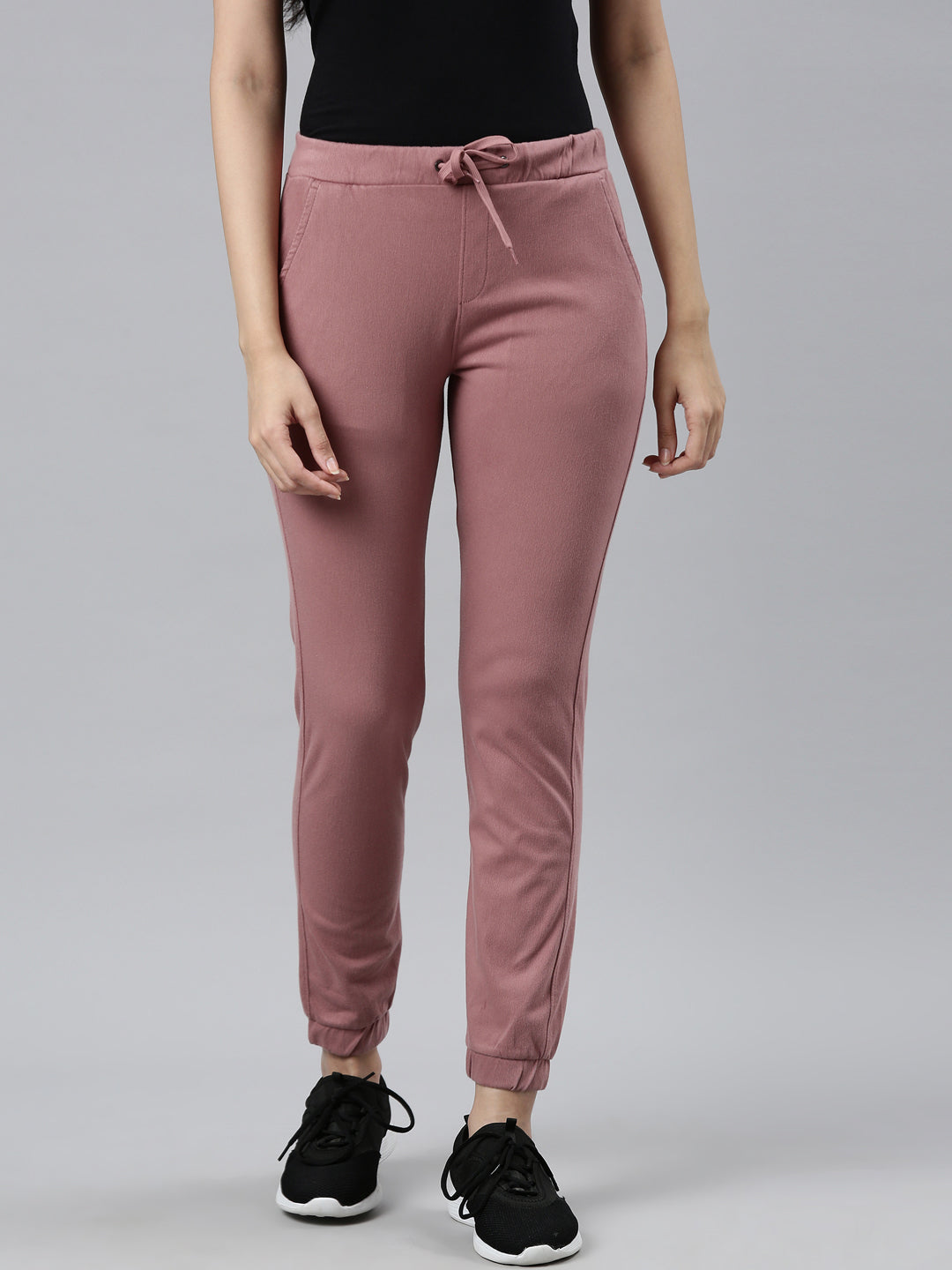 Women Solid Cotton Dusty Pink Cuffed Joggers