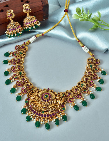 Designer Peacock Kempu Necklace Set