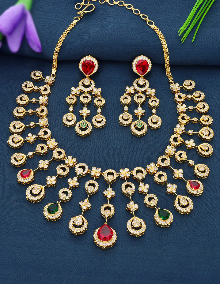 Gold Polish Zirconia Necklace Set