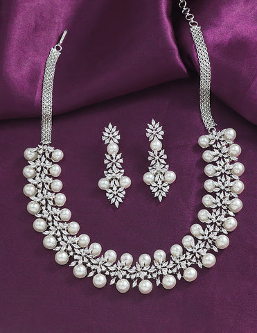 Designer Zirconia Pearl Necklace Set