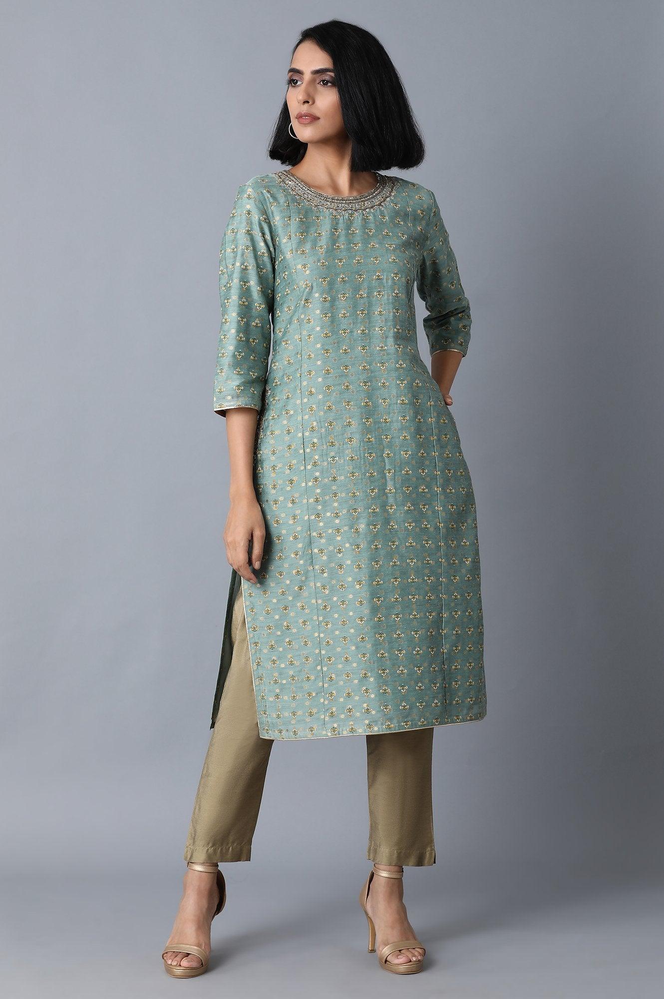 Mint Green Jacquard kurta