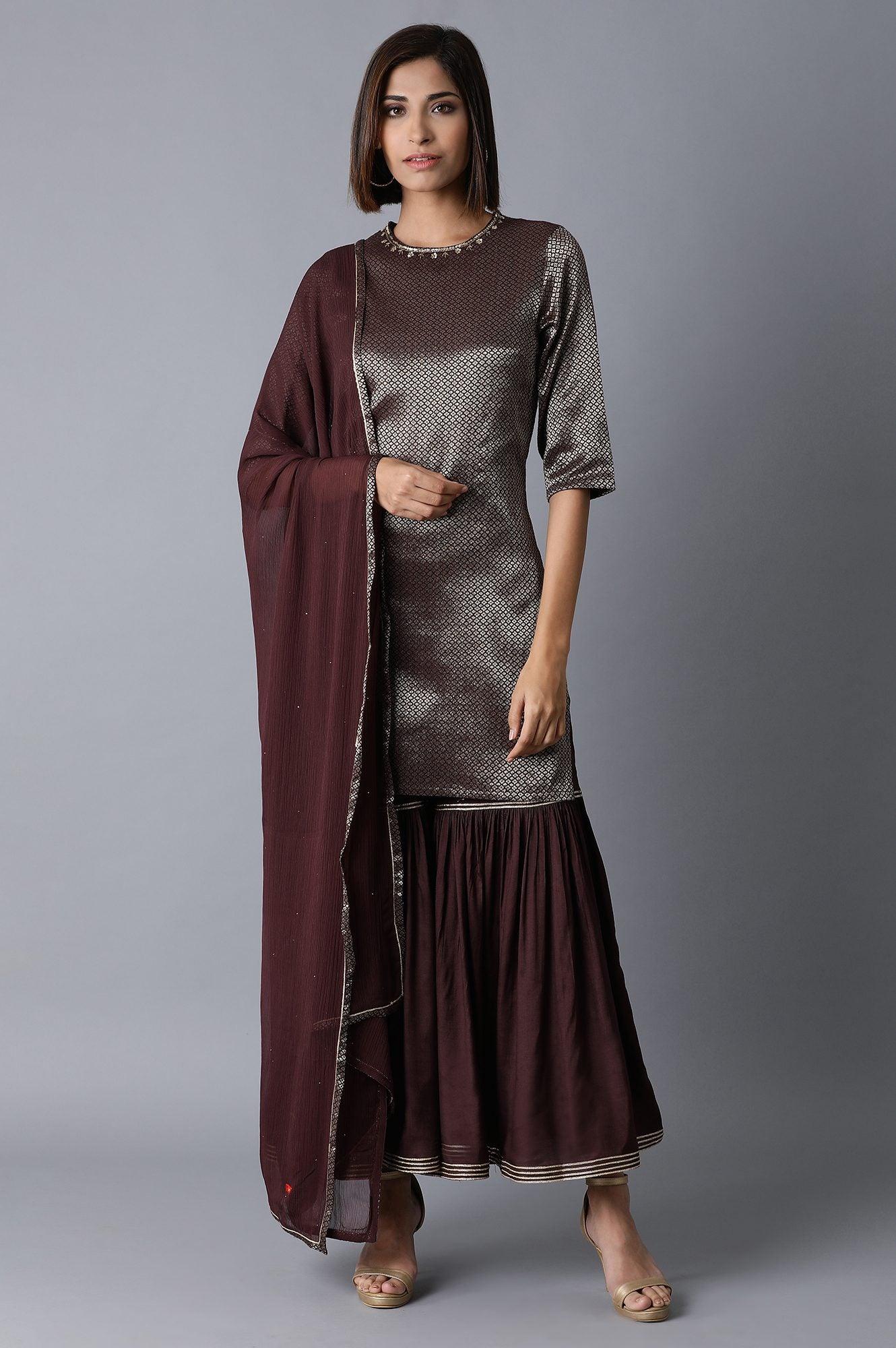 Dark Purple kurta-Sharara-Dupatta Set