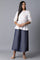 Navy Blue Solid Flared Cotton Culottes With Elasticated Waist