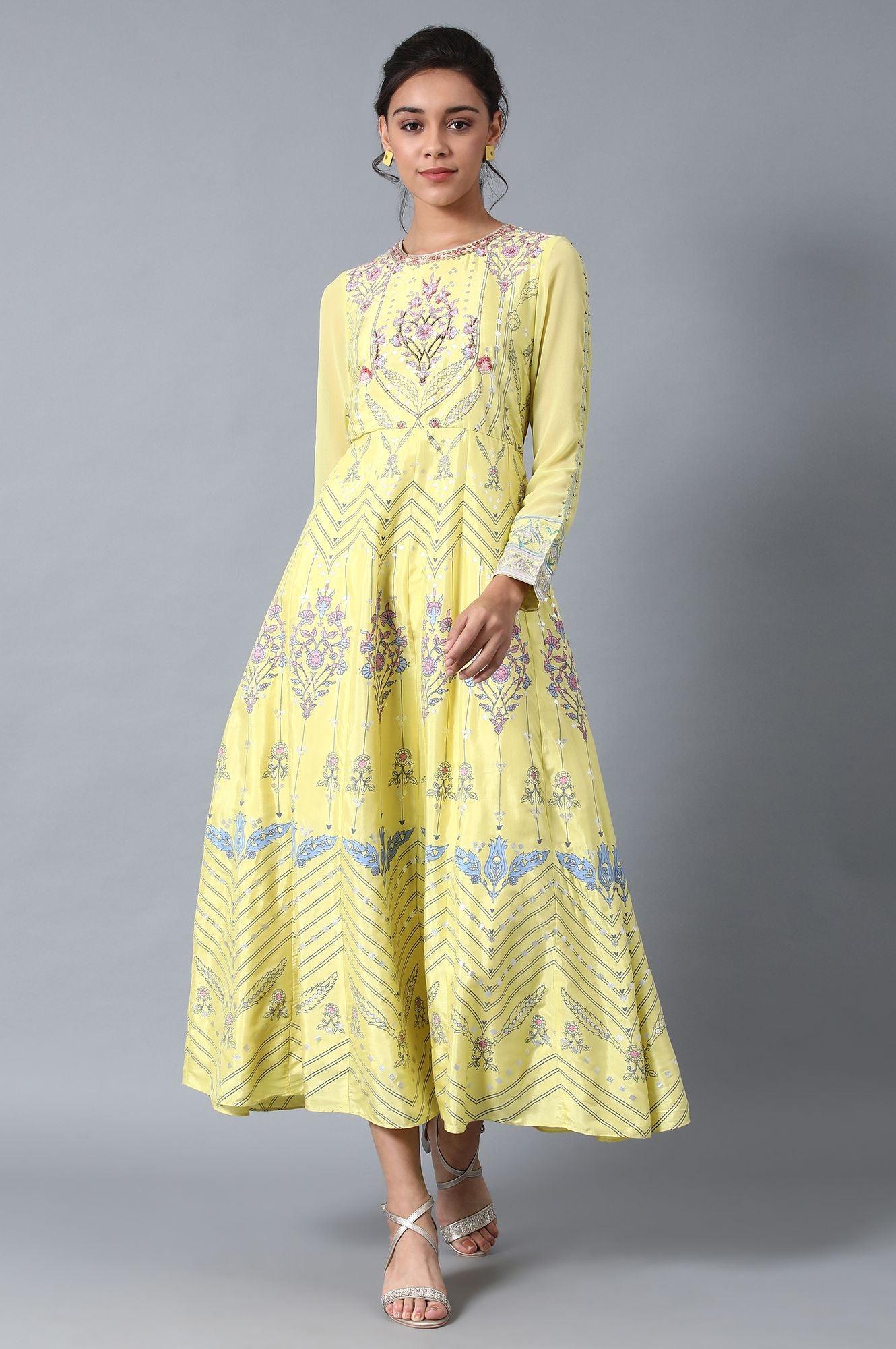 Yellow Round Neck Festive Dress