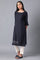 Navy Boat Neck Printed kurta