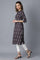 Grey Mandarin Neck Printed kurta
