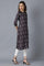 Grey Mandarin Neck Printed kurta