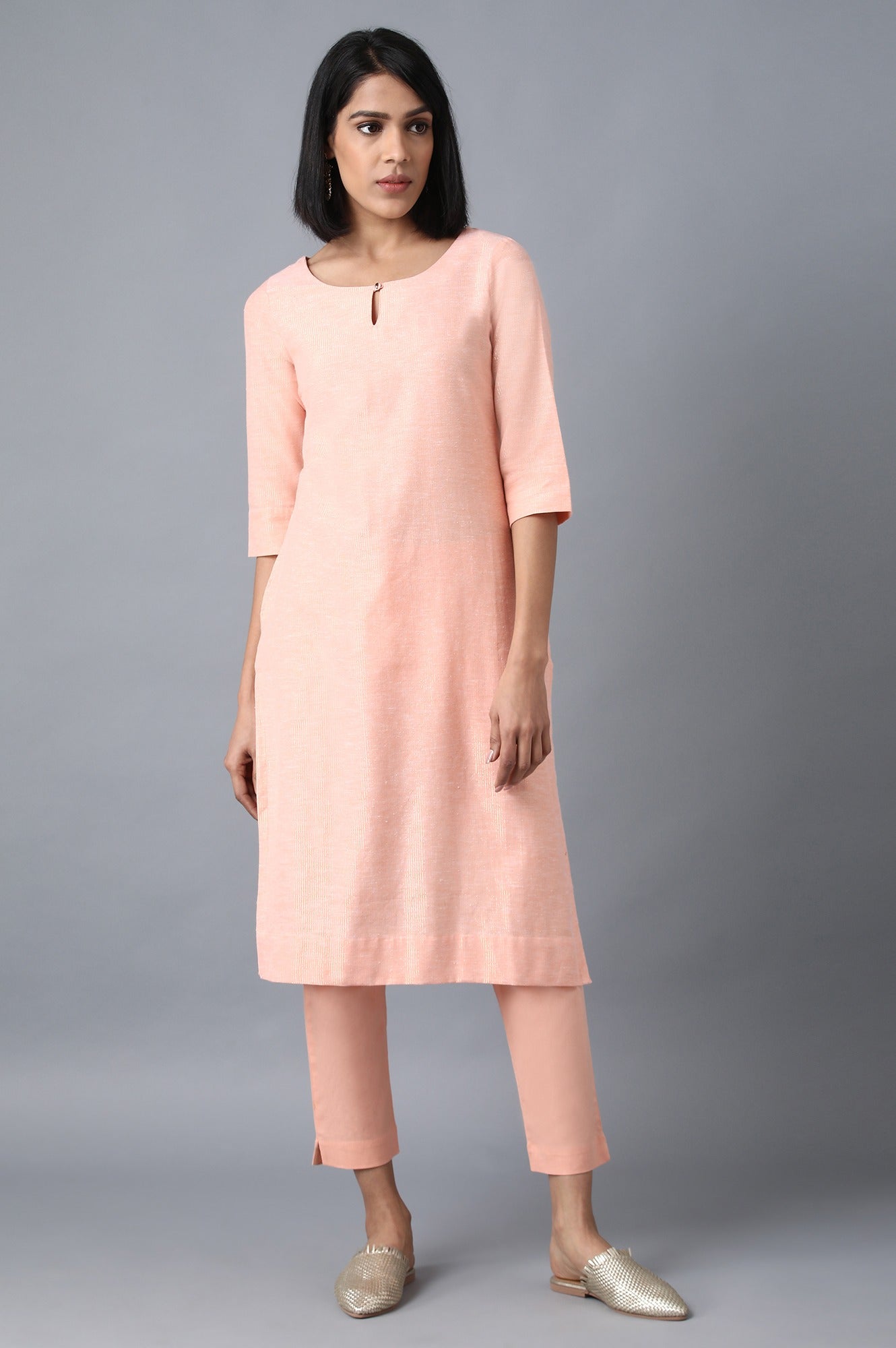 Orange Round Neck Solid kurta