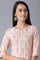 Peach Round Neck Embroidered kurta