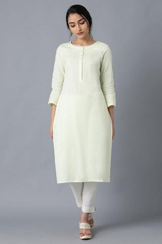 Yellow Round Neck Solid kurta