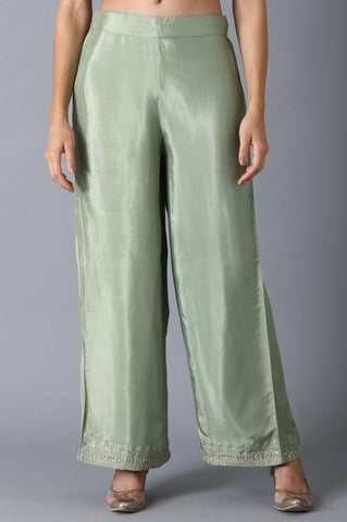 Green Embroidered Parallel Pants