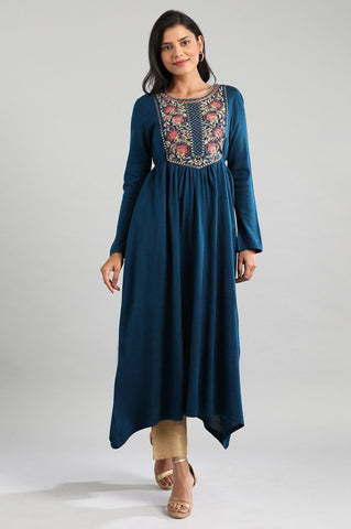 Teal Round Neck Winter kurta