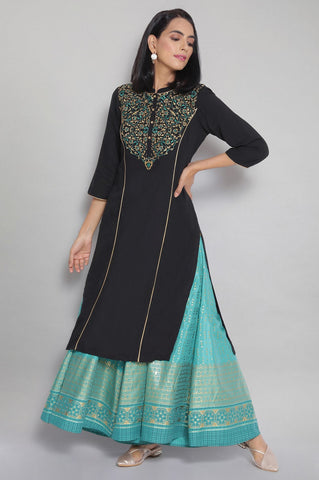 Black Mandarin Collar Solid Straight kurta