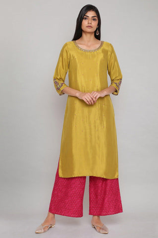 Olive Green Solid Straight kurta