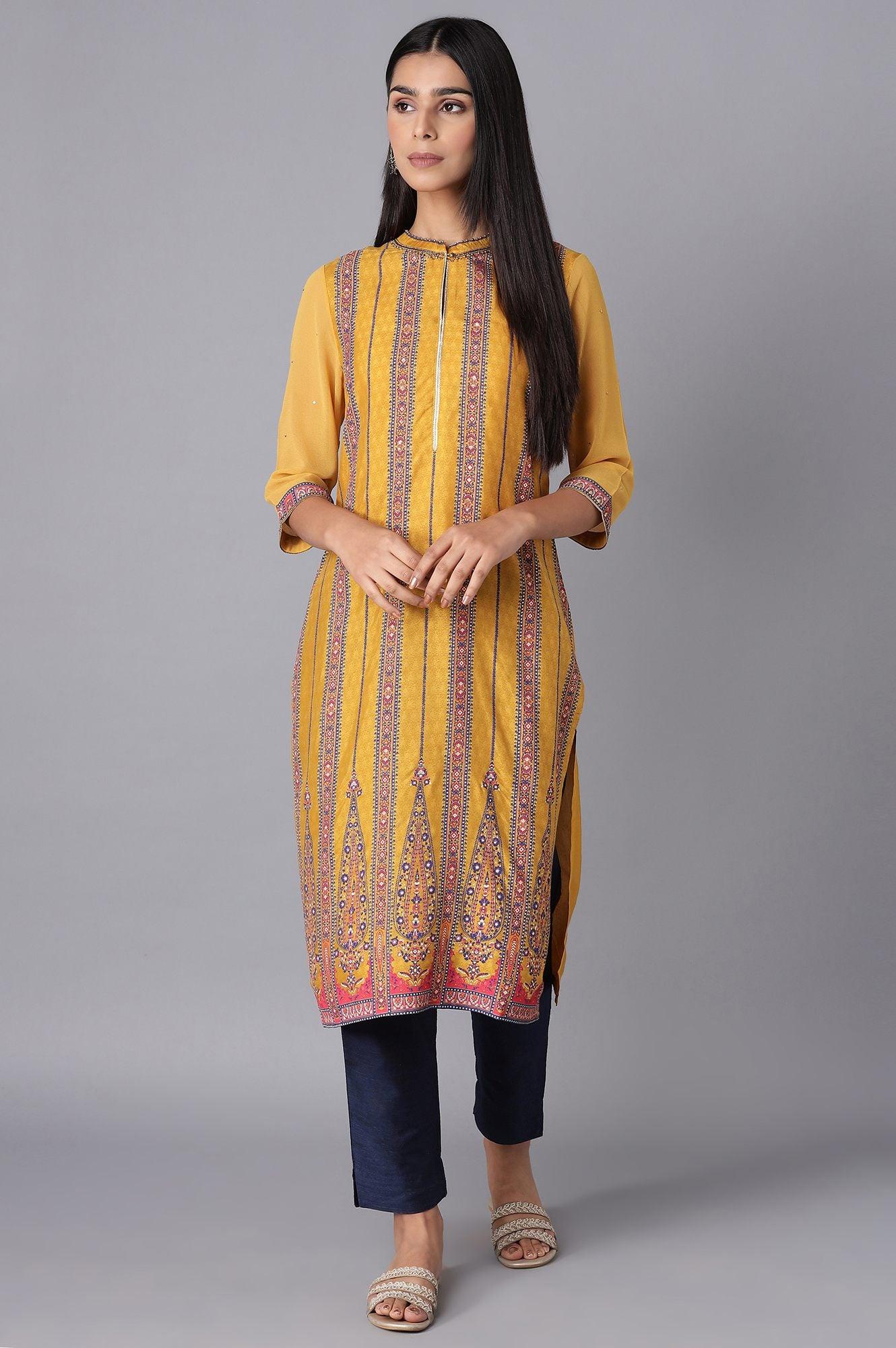 Yellow Striped Straight kurta