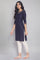 Navy Printed kurta with Organza Detail