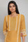 Yellow Placement Print kurta with Embroidery