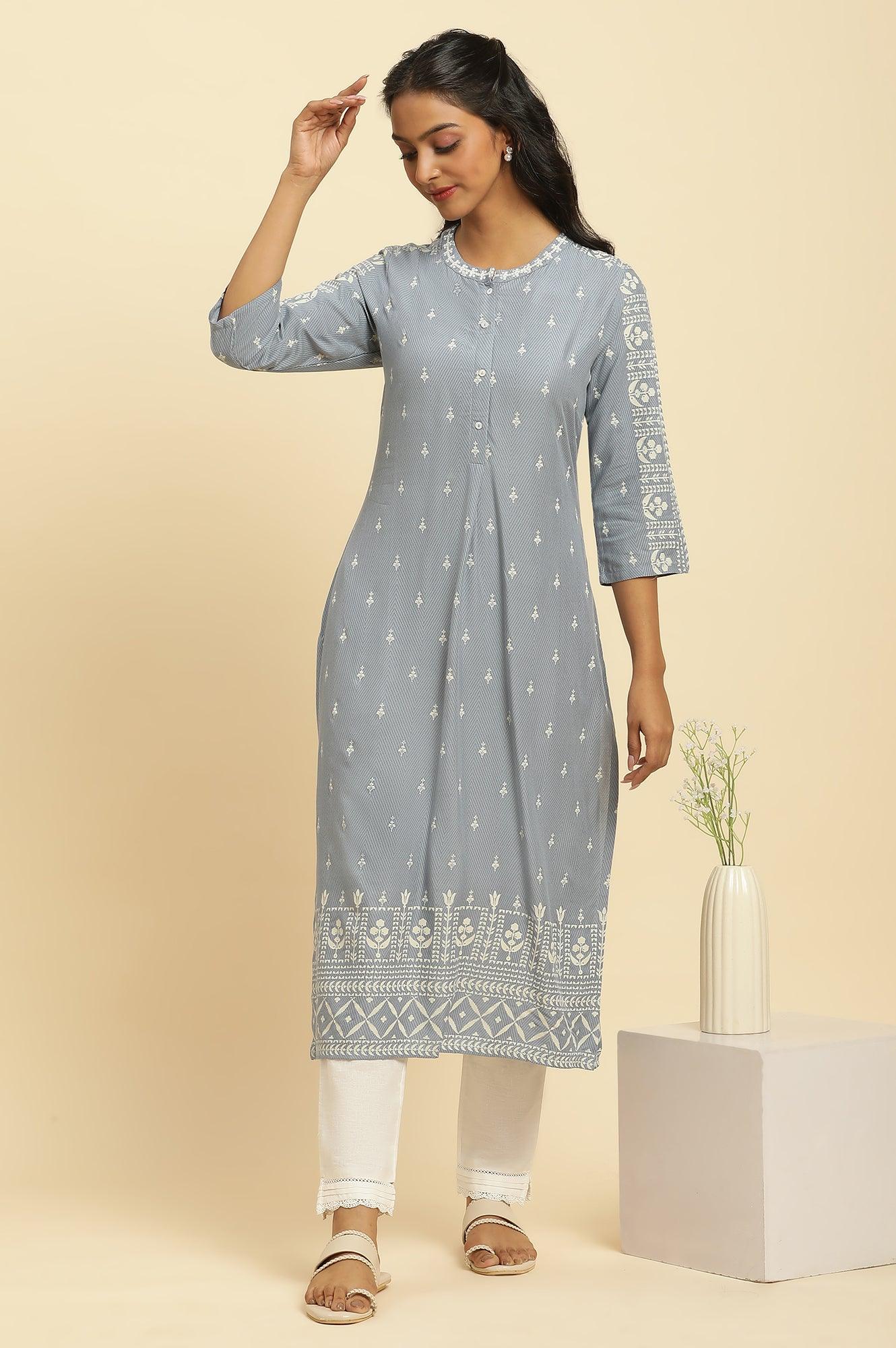 Dusky Blue Straight Printed kurta