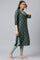 Green Embroidered Straight kurta-Solid Tights-Dupatta Set