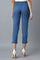 Blue Solid Straight Fit Cotton Trousers With Elasticated Waist