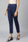 Navy Blue Solid Flared Cotton Pants With Elasticated Waist