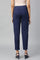 Navy Blue Solid Flared Cotton Pants With Elasticated Waist