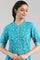 Blue Ethnic Floral Print kurta in Band Collar