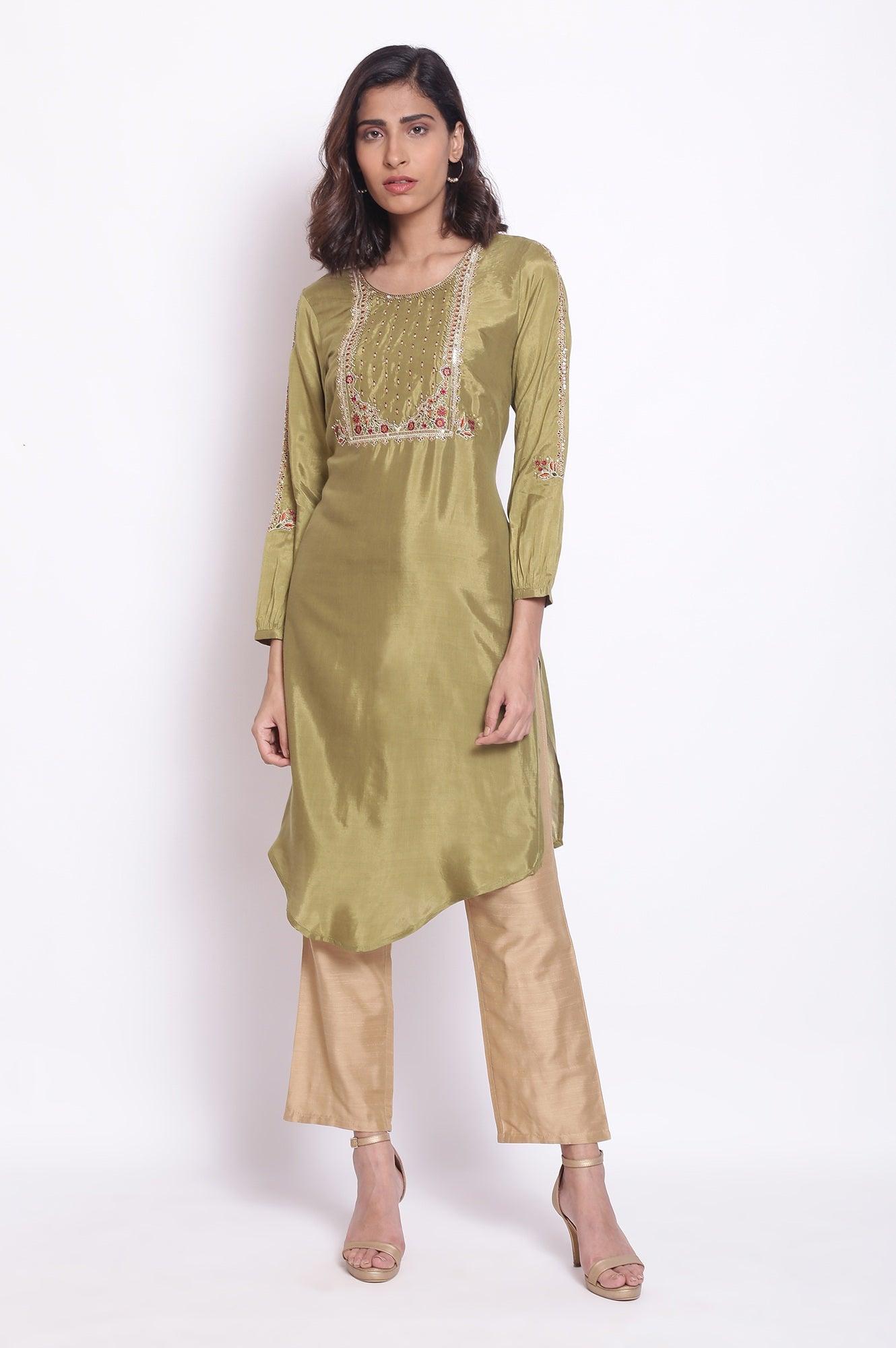 Olive Green Embroidered kurta