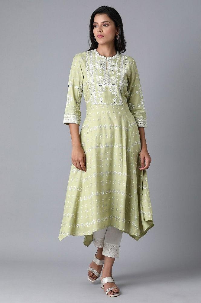 Green Asymmetric Flared kurta