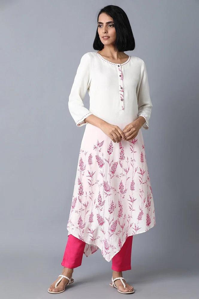 Ecru Printed Asymetric kurta