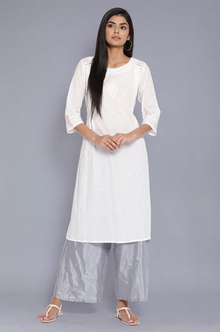 Ecru All-Over Print Flared kurta