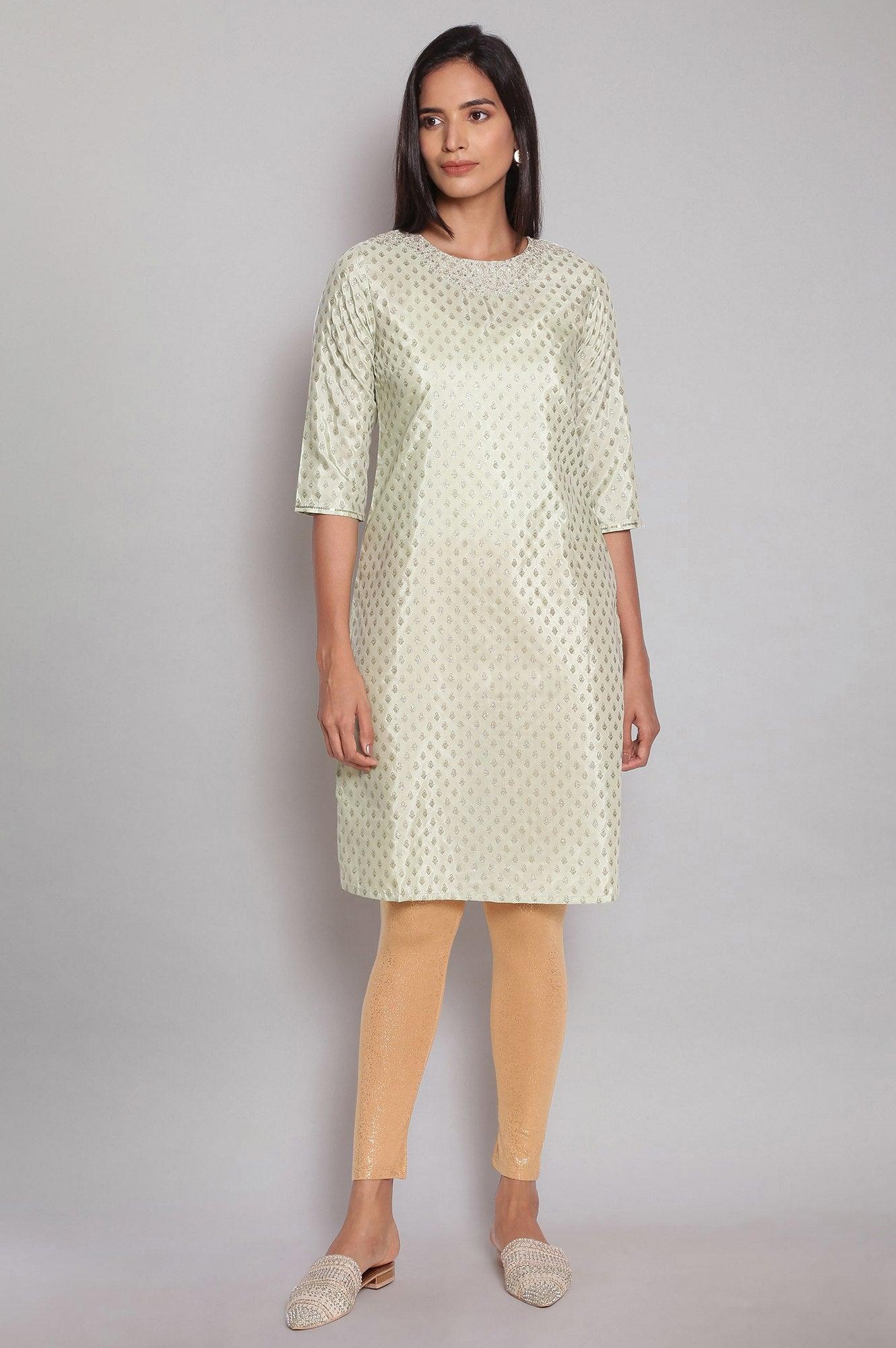 Ecru Festive Round Neck kurta With Dori Sequin