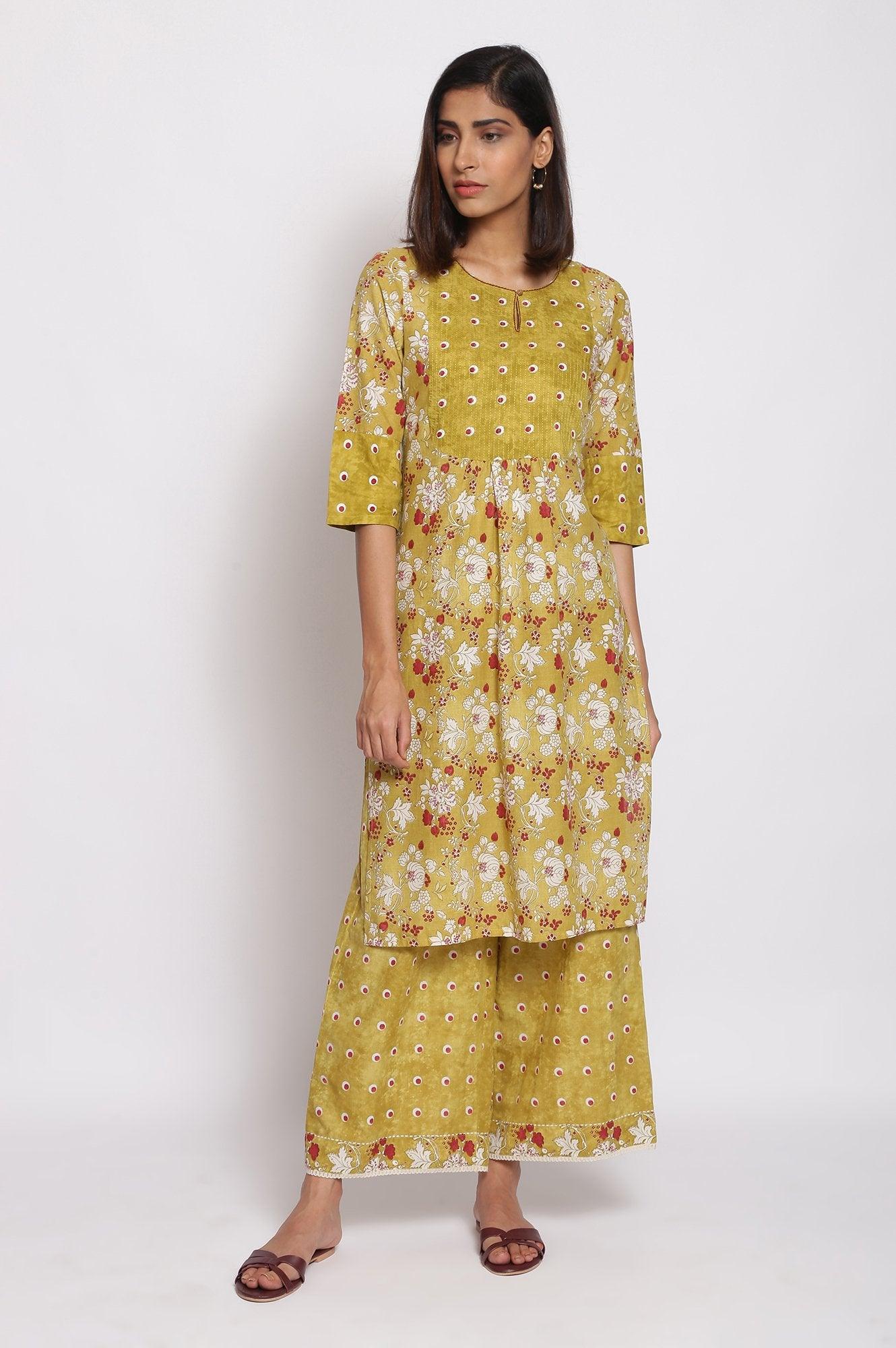 Celery Green kurta-Parallel Pants Set