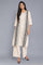 Beige Geometric Print kurta-Parallel Pants