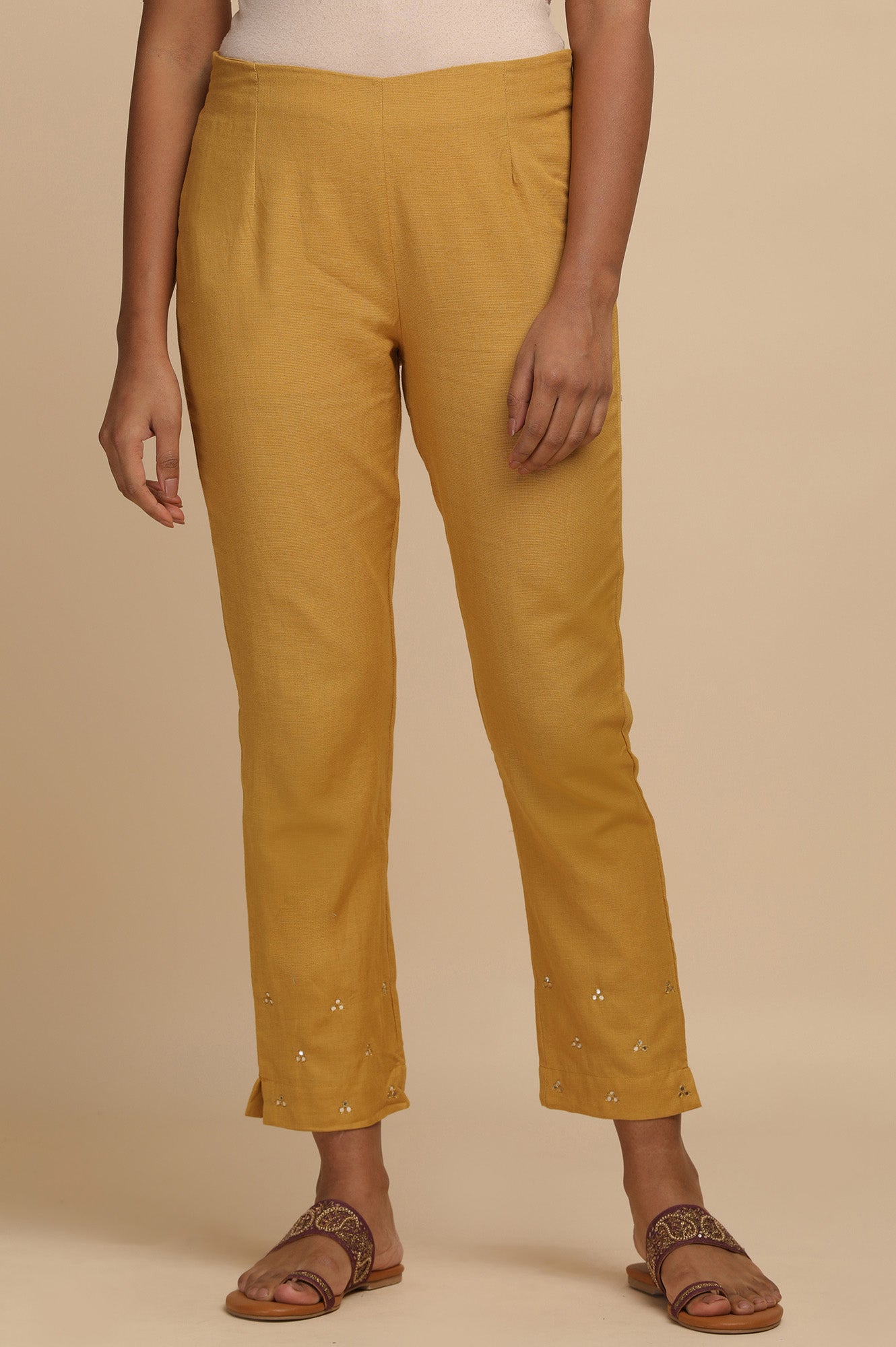 Mustard Solid Slim Pants