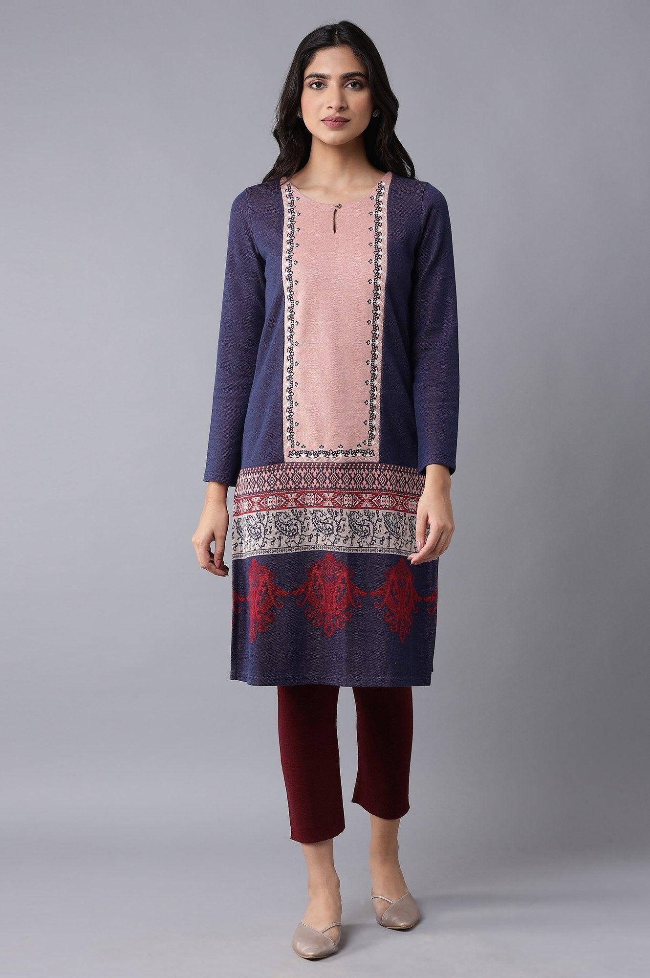 Royal Blue Jacquard kurta