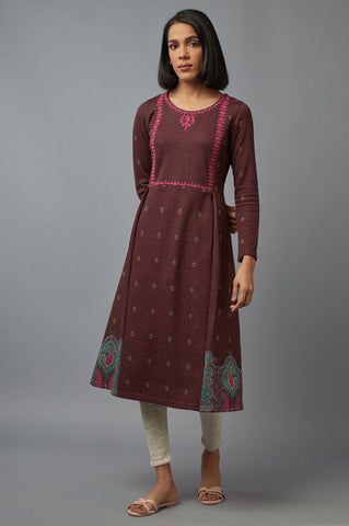 Brown Jacquard A-line kurta