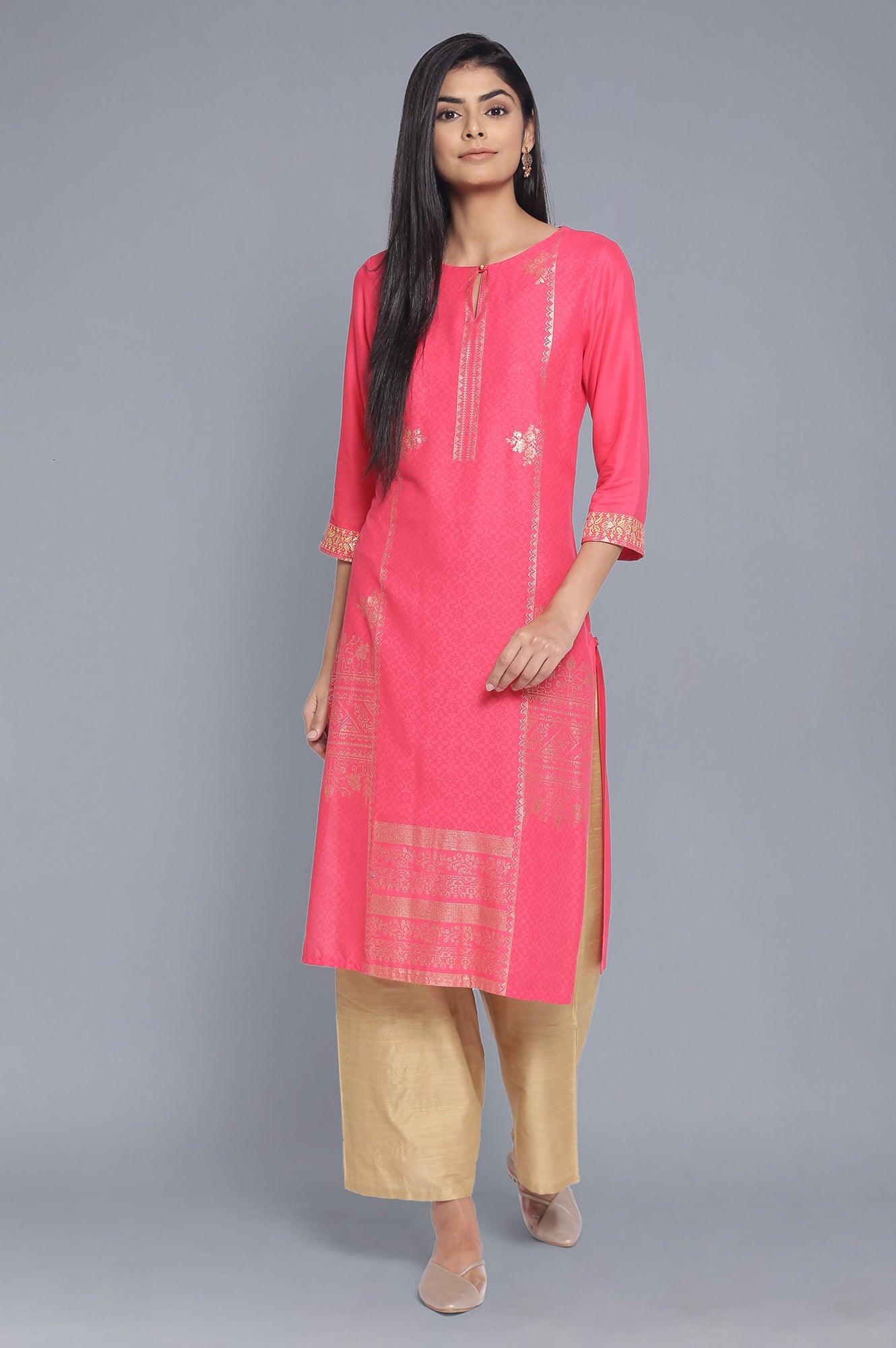 Pink Foil Pirnt Festive kurta