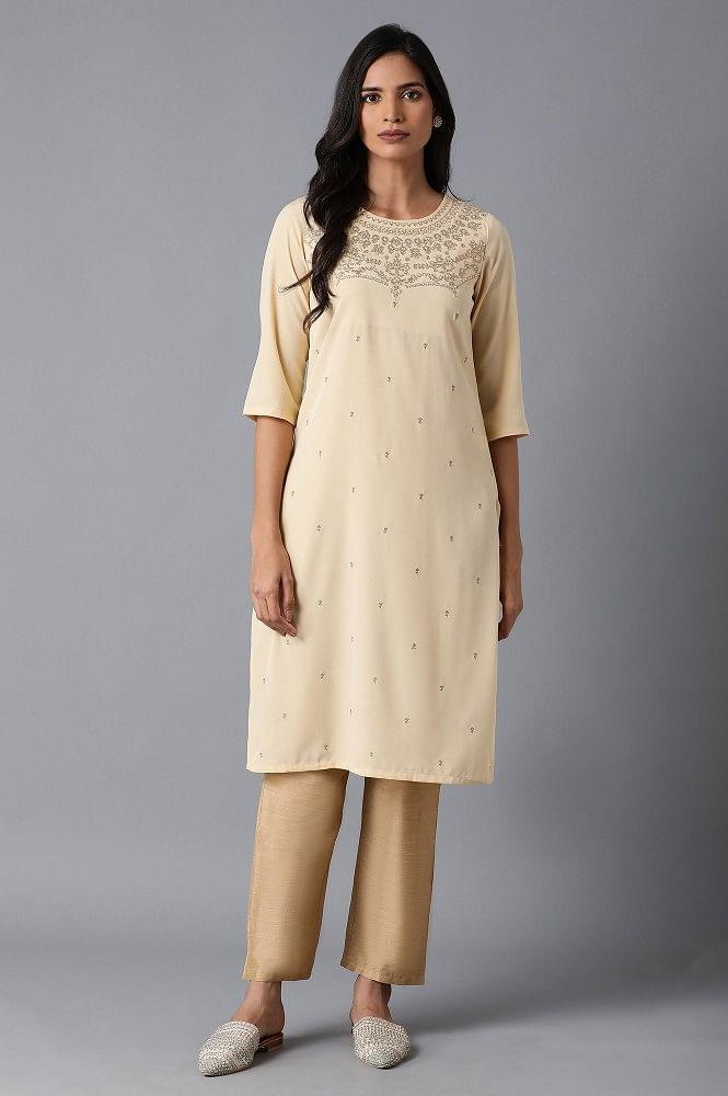 Beige Embroidered kurta