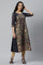 Black A-line Floral Print kurta