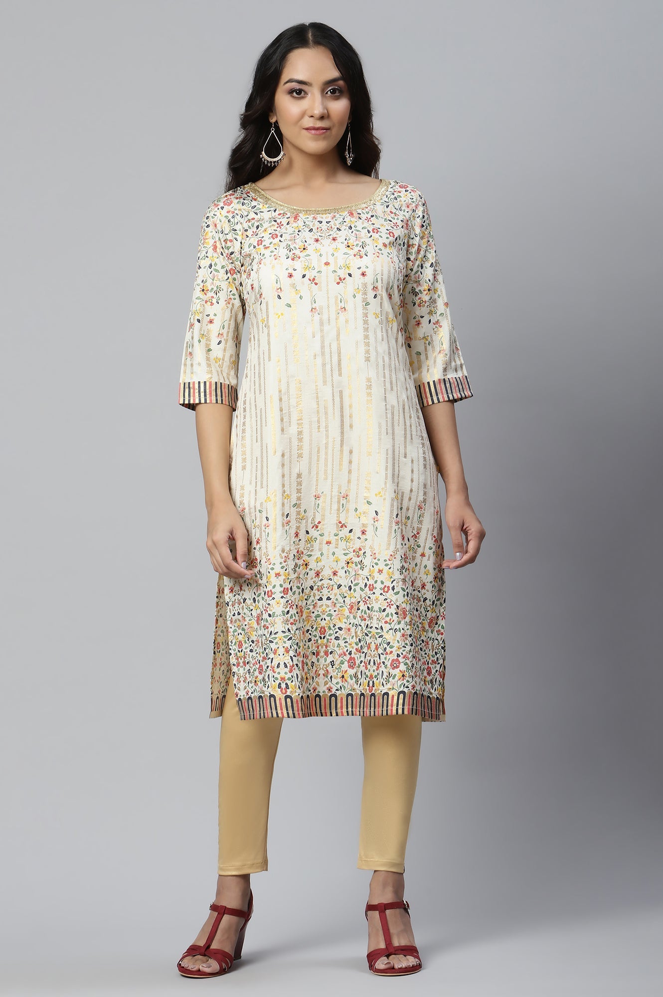 Beige Kuchai Silk Ethnic kurta