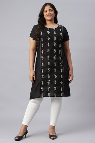 Black Cotton Embroidered Plus Size kurta