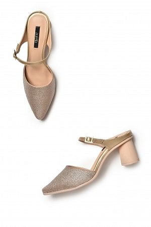 Aurelia Glitter Gold Glitter Pointed Block Heel