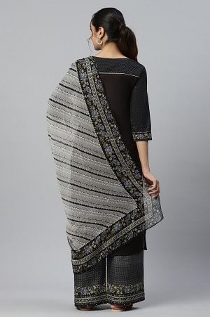 Black Printed kurta with Straight Palazzo and Dupatta