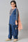 Girls Liva Blue Embroidered kurta With Dhoti Pants And Peach Dupatta