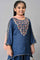 Girls Liva Blue Embroidered kurta With Dhoti Pants And Peach Dupatta