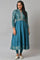 Teal Embroidered Anarkali Mughal Gown With Tights